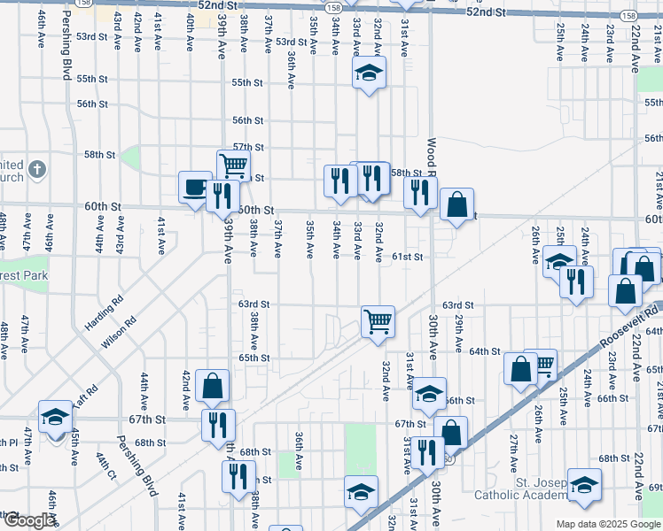 map of restaurants, bars, coffee shops, grocery stores, and more near 6112 34th Avenue in Kenosha