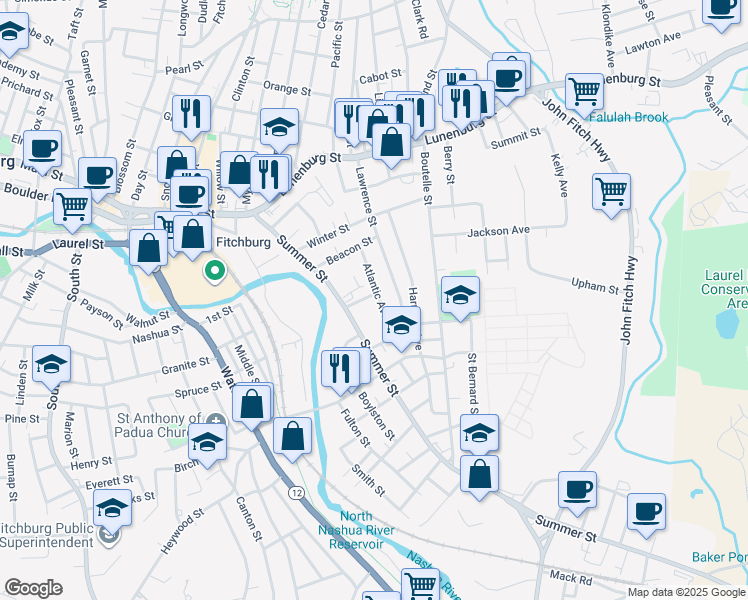 map of restaurants, bars, coffee shops, grocery stores, and more near 19 Bluff Avenue in Fitchburg