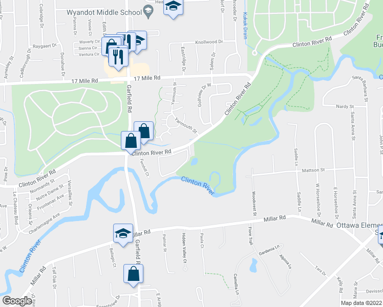 map of restaurants, bars, coffee shops, grocery stores, and more near 38360 Country Club Drive in Clinton Township