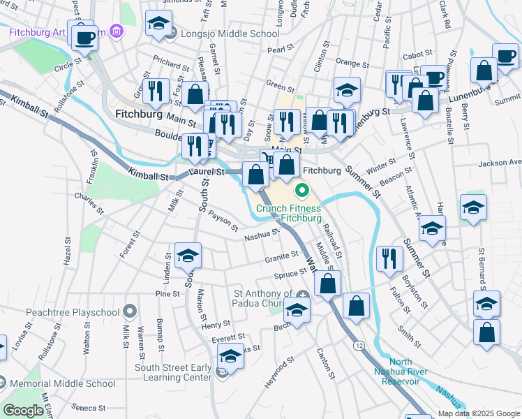 map of restaurants, bars, coffee shops, grocery stores, and more near in Fitchburg