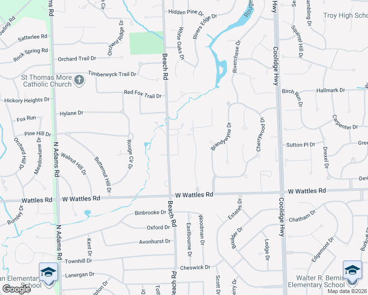map of restaurants, bars, coffee shops, grocery stores, and more near 4208 Ravenwood Court in Troy