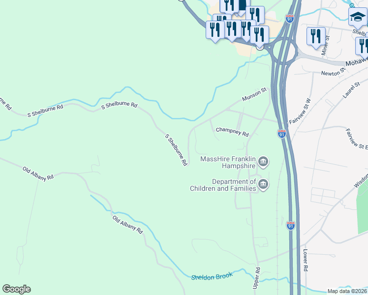 map of restaurants, bars, coffee shops, grocery stores, and more near 199-231 S Shelburne Rd in Franklin