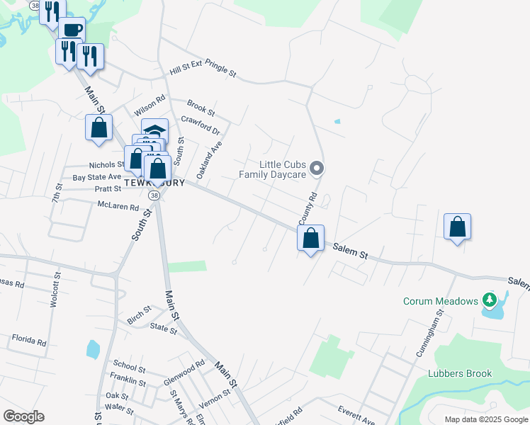 map of restaurants, bars, coffee shops, grocery stores, and more near 200 Salem Road in Tewksbury