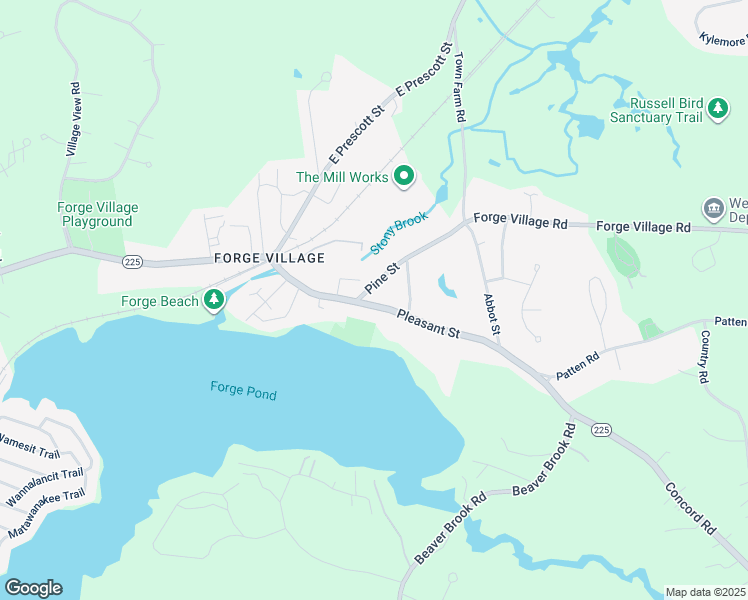 map of restaurants, bars, coffee shops, grocery stores, and more near 41 Massachusetts 225 in Westford