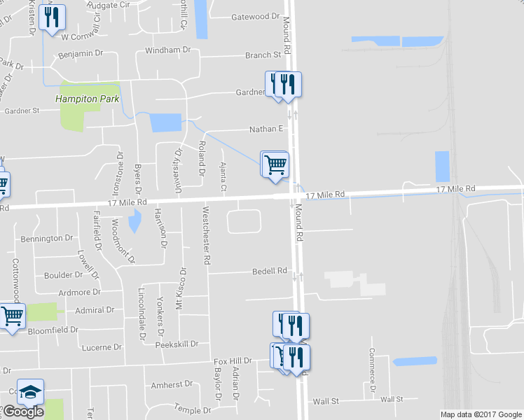 map of restaurants, bars, coffee shops, grocery stores, and more near 5743 Victory Circle in Sterling Heights