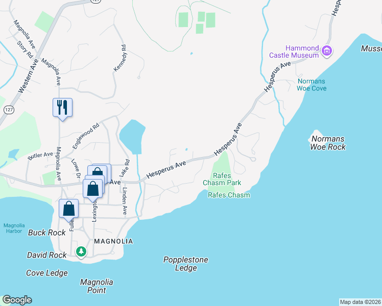 map of restaurants, bars, coffee shops, grocery stores, and more near 155 Hesperus Avenue in Gloucester