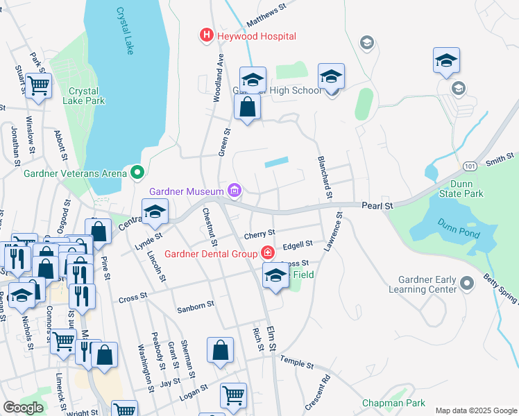 map of restaurants, bars, coffee shops, grocery stores, and more near 87 Massachusetts 101 in Gardner