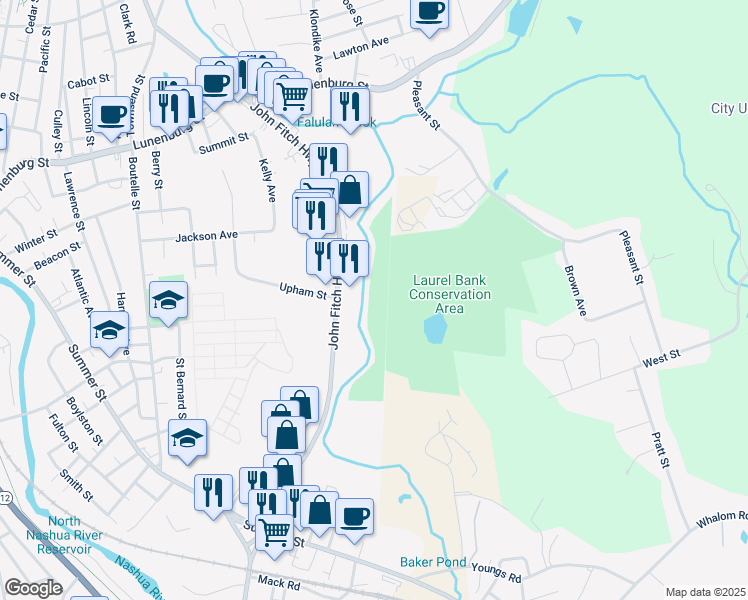 map of restaurants, bars, coffee shops, grocery stores, and more near 285 John Fitch Highway in Fitchburg