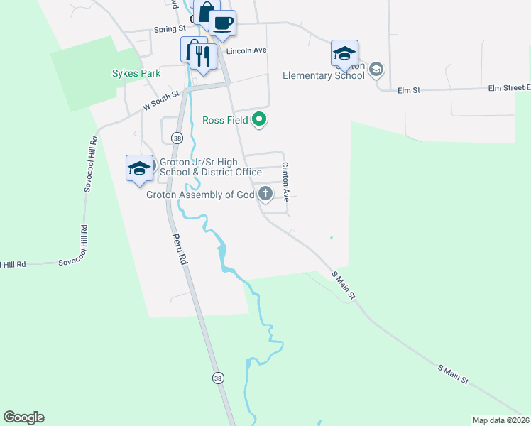map of restaurants, bars, coffee shops, grocery stores, and more near 130 S Elmwood Ave NE in Groton