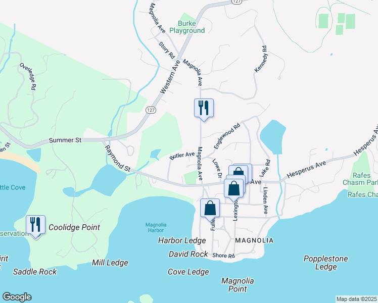 map of restaurants, bars, coffee shops, grocery stores, and more near 7 Butler Avenue in Gloucester