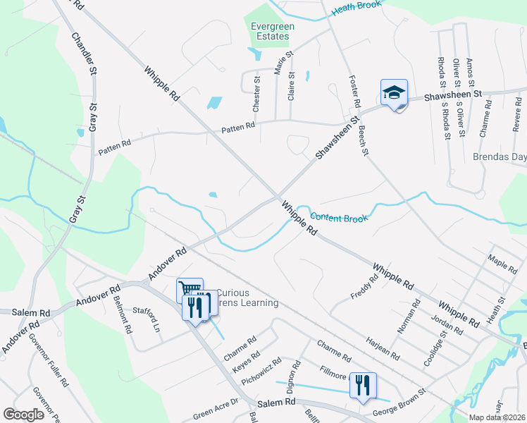 map of restaurants, bars, coffee shops, grocery stores, and more near 369 Andover Road in Billerica