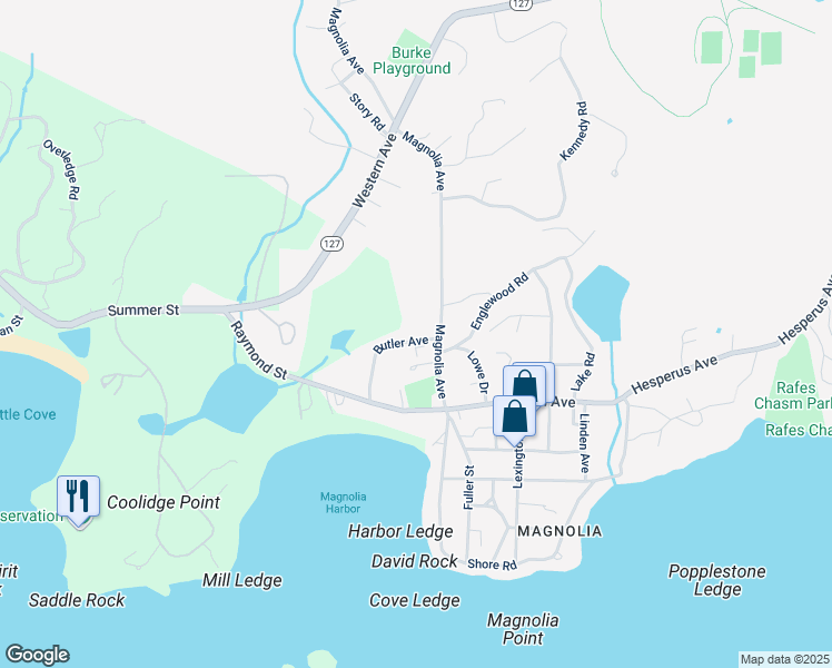 map of restaurants, bars, coffee shops, grocery stores, and more near 7 Butler Avenue in Gloucester