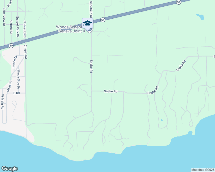 map of restaurants, bars, coffee shops, grocery stores, and more near W3660 Snake Road in Lake Geneva