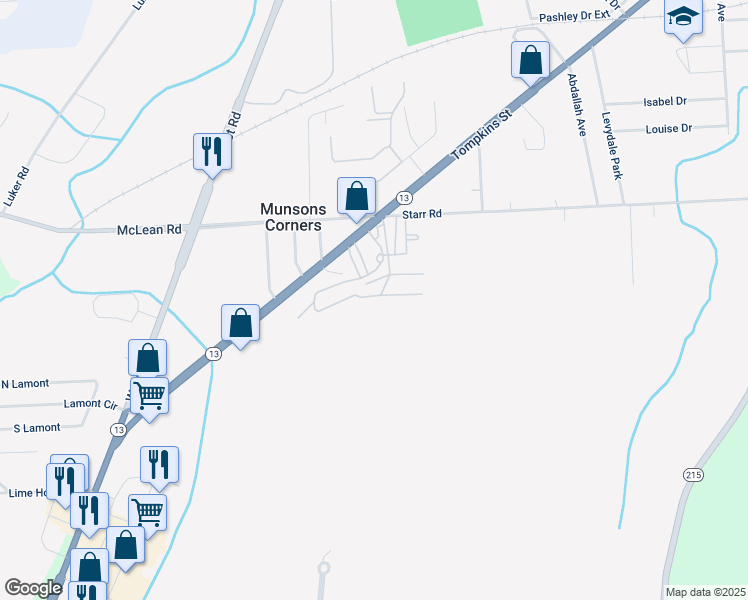 map of restaurants, bars, coffee shops, grocery stores, and more near 63 Penguin Park in Cortland