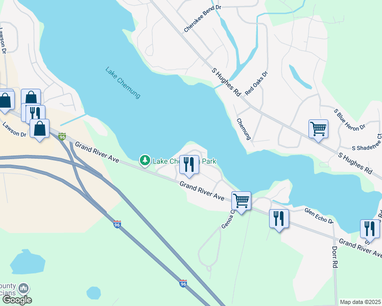 map of restaurants, bars, coffee shops, grocery stores, and more near 5312 Dickson Street in Howell