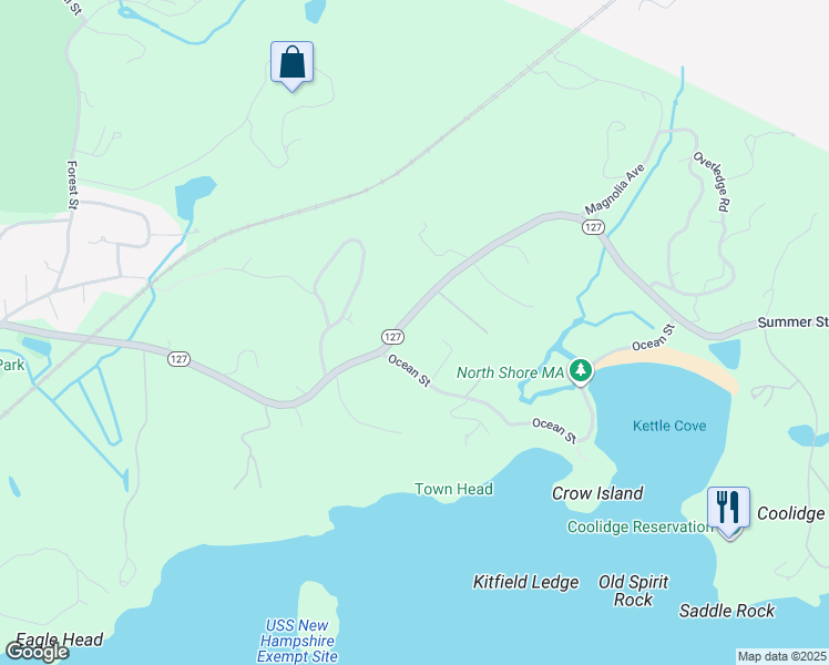 map of restaurants, bars, coffee shops, grocery stores, and more near 8 Ocean Street in Manchester-by-the-Sea