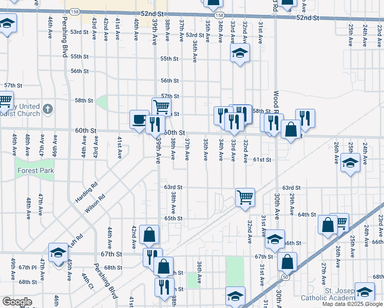 map of restaurants, bars, coffee shops, grocery stores, and more near 6122 35th Avenue in Kenosha