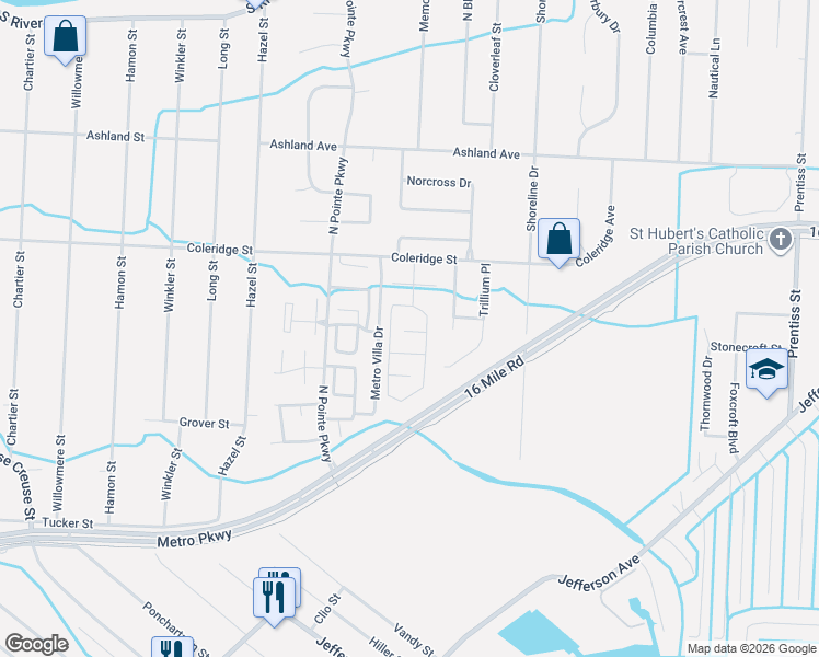 map of restaurants, bars, coffee shops, grocery stores, and more near 38320 Maple Forest Boulevard in Harrison charter Township