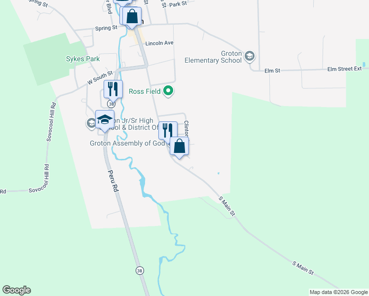 map of restaurants, bars, coffee shops, grocery stores, and more near 101 Elmwood Avenue in Groton