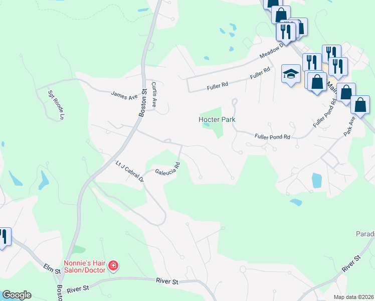 map of restaurants, bars, coffee shops, grocery stores, and more near 16 Old Haswell Park Road in Middleton