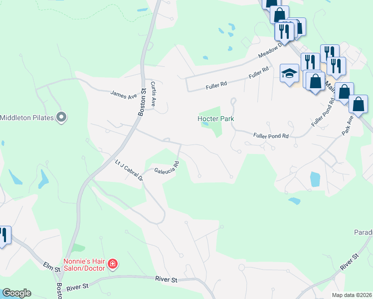map of restaurants, bars, coffee shops, grocery stores, and more near 2 Tyler Lane in Middleton