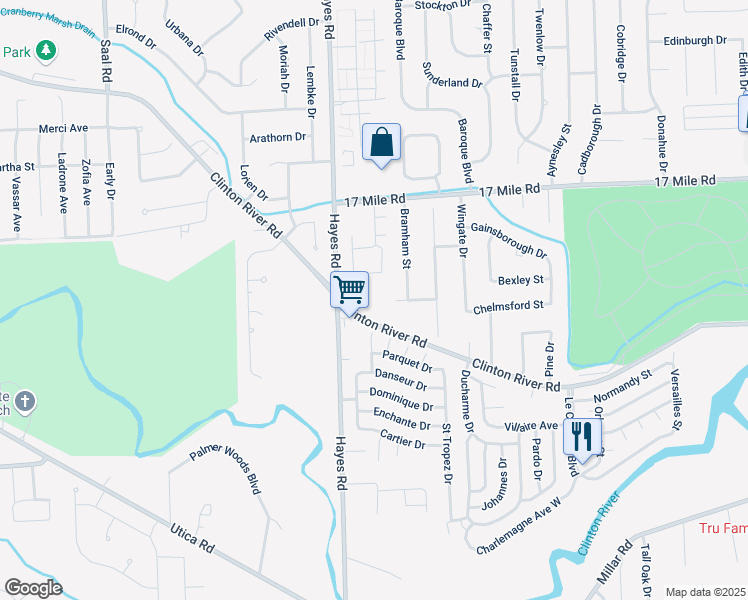 map of restaurants, bars, coffee shops, grocery stores, and more near 38852 Windmill Pointe South in Clinton Township