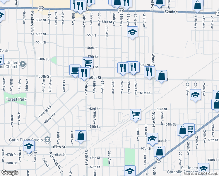 map of restaurants, bars, coffee shops, grocery stores, and more near 6014 35th Avenue in Kenosha