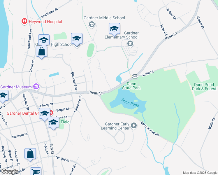 map of restaurants, bars, coffee shops, grocery stores, and more near 24 Ridgewood Lane in Gardner