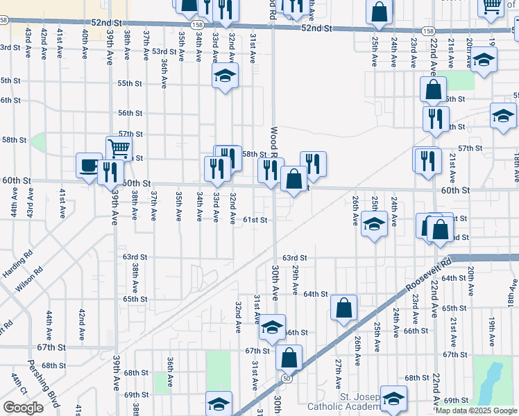 map of restaurants, bars, coffee shops, grocery stores, and more near 3013 60th Street in Kenosha