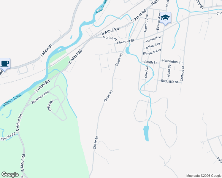 map of restaurants, bars, coffee shops, grocery stores, and more near 291 Chase Road in Athol
