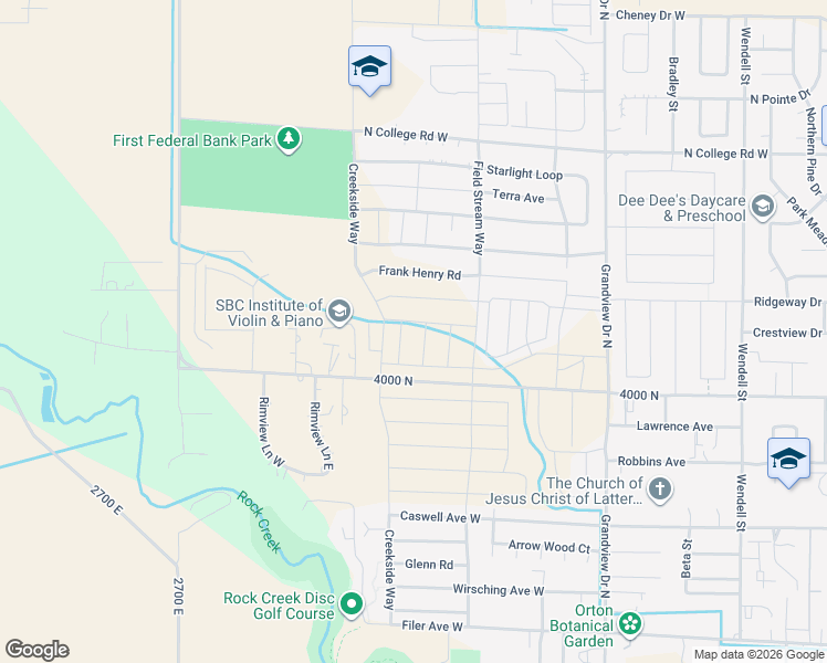 map of restaurants, bars, coffee shops, grocery stores, and more near 1010 Creekside Way in Twin Falls