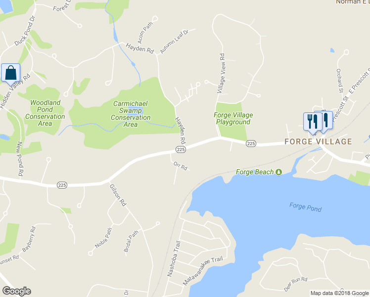 map of restaurants, bars, coffee shops, grocery stores, and more near 346 Forge Village Road in Groton