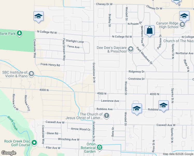 map of restaurants, bars, coffee shops, grocery stores, and more near 904 Crestview Drive in Twin Falls