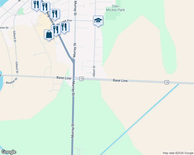 map of restaurants, bars, coffee shops, grocery stores, and more near 779 Albert Street in Wallaceburg