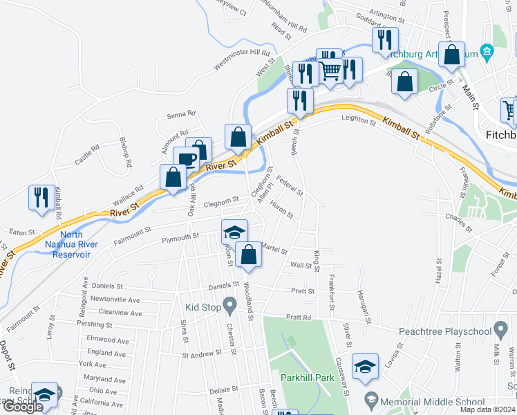map of restaurants, bars, coffee shops, grocery stores, and more near in Fitchburg
