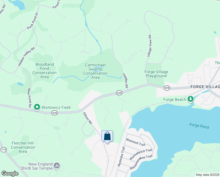 map of restaurants, bars, coffee shops, grocery stores, and more near 279 Forge Village Road in Groton