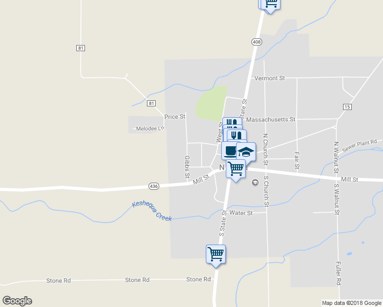 map of restaurants, bars, coffee shops, grocery stores, and more near 15 Gibbs St in Nunda