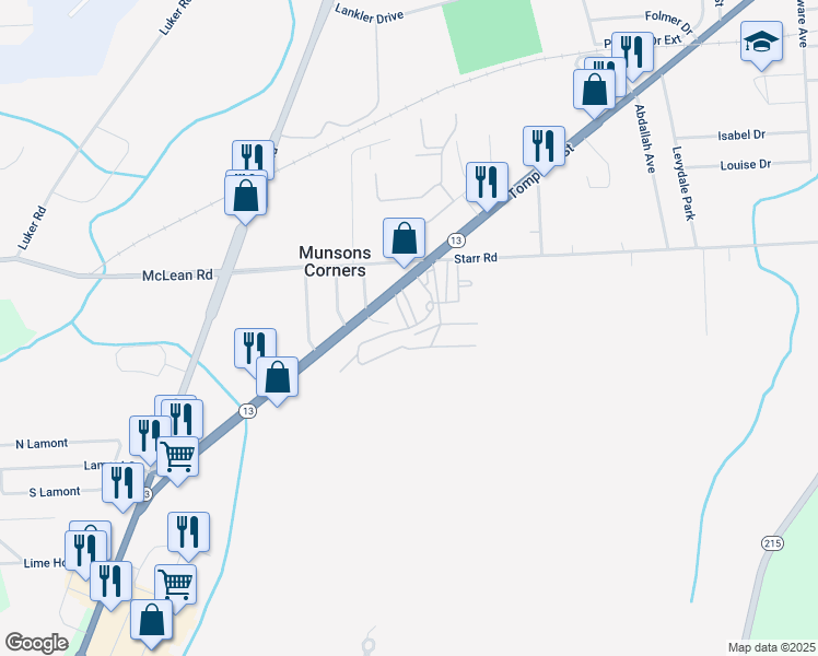 map of restaurants, bars, coffee shops, grocery stores, and more near 63 Penguin Park in Cortland