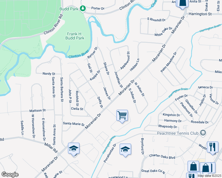 map of restaurants, bars, coffee shops, grocery stores, and more near 38147 Shana Drive in Macomb County