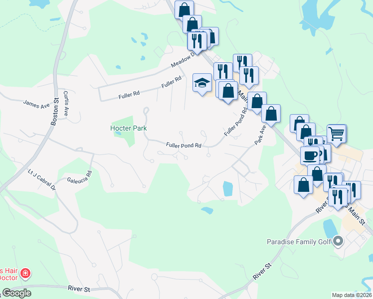 map of restaurants, bars, coffee shops, grocery stores, and more near 46 Fuller Pond Road in Middleton