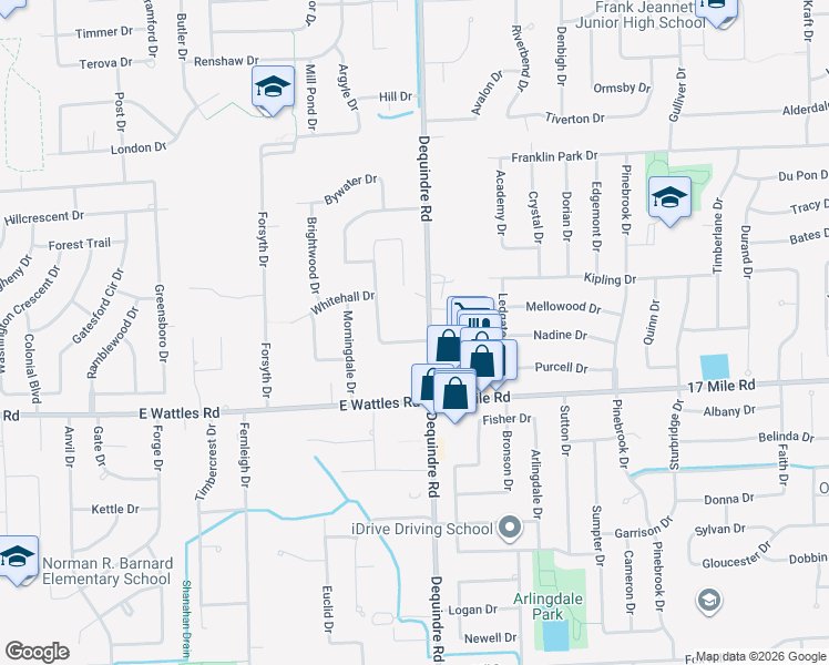 map of restaurants, bars, coffee shops, grocery stores, and more near 2975 Senora Drive in Troy