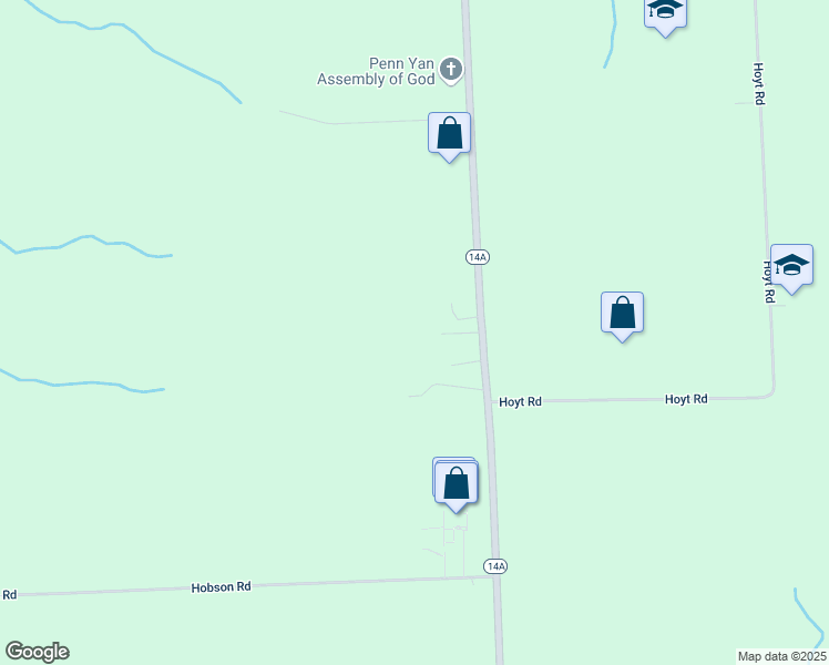 map of restaurants, bars, coffee shops, grocery stores, and more near 3800 New York 14A in Penn Yan