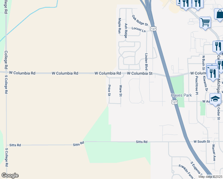 map of restaurants, bars, coffee shops, grocery stores, and more near 233 Price Street in Mason