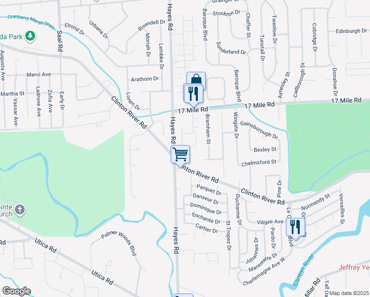 map of restaurants, bars, coffee shops, grocery stores, and more near 38832 Windmill Pointe South in Clinton Township