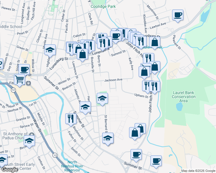 map of restaurants, bars, coffee shops, grocery stores, and more near 52 Jerry Street in Fitchburg