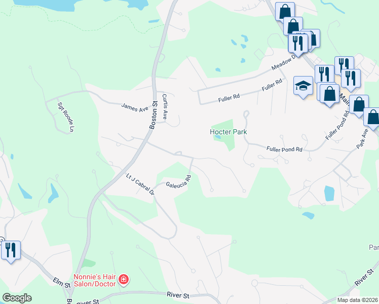 map of restaurants, bars, coffee shops, grocery stores, and more near 16 Old Haswell Park Road in Middleton