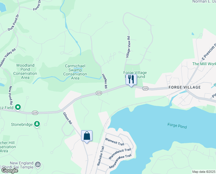 map of restaurants, bars, coffee shops, grocery stores, and more near 1 Hayden Road in Groton