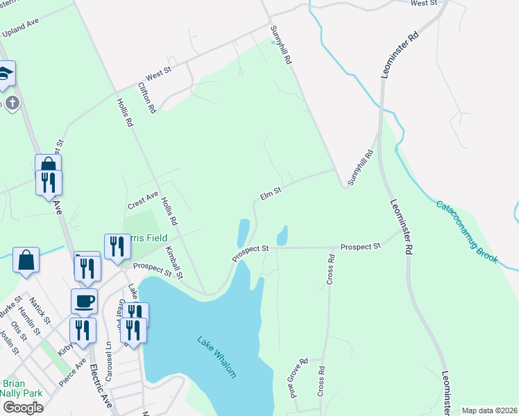 map of restaurants, bars, coffee shops, grocery stores, and more near 111 Elm Street in Lunenburg
