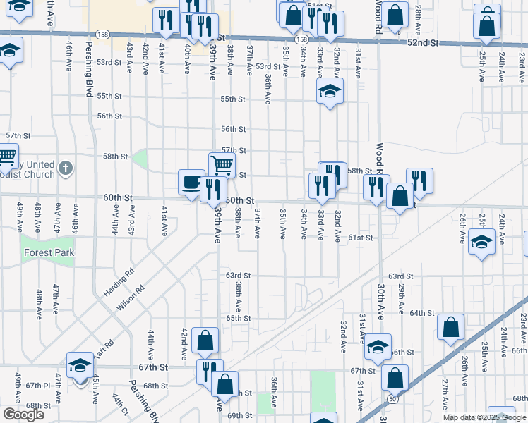 map of restaurants, bars, coffee shops, grocery stores, and more near 6014 35th Avenue in Kenosha