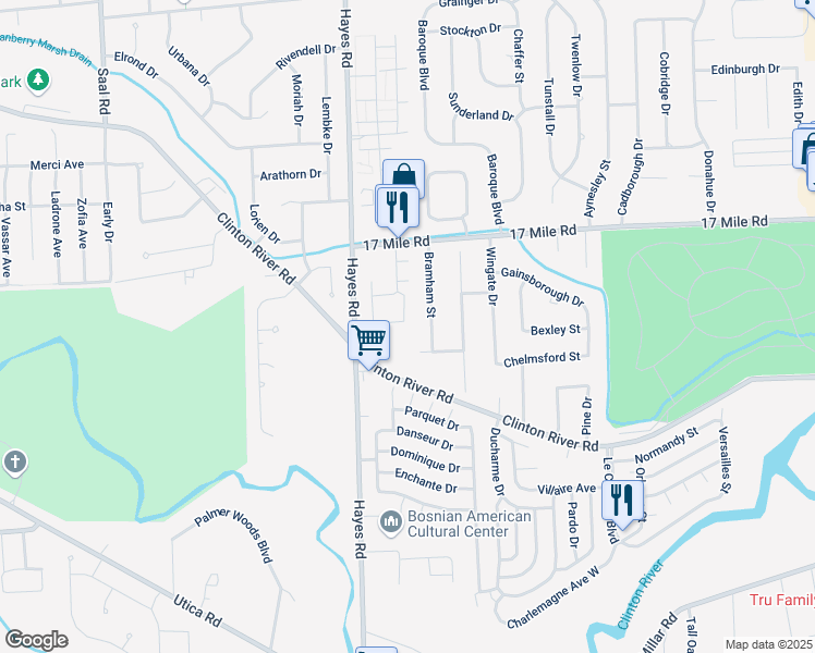 map of restaurants, bars, coffee shops, grocery stores, and more near 38852 Windmill Pointe South in Clinton Township